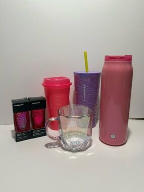 Starbucks Pink and Purple Drinkware Bundle with Iridescent Glass Mug